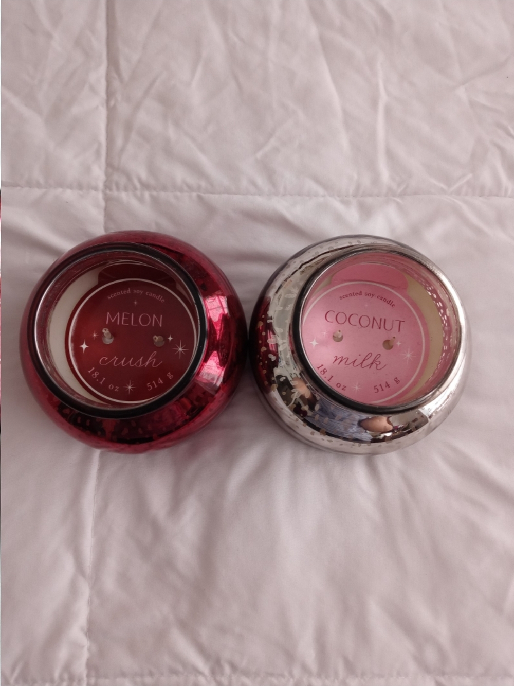 Pair of Round Scented Soy Candles - Melon Crush & Coconut Milk